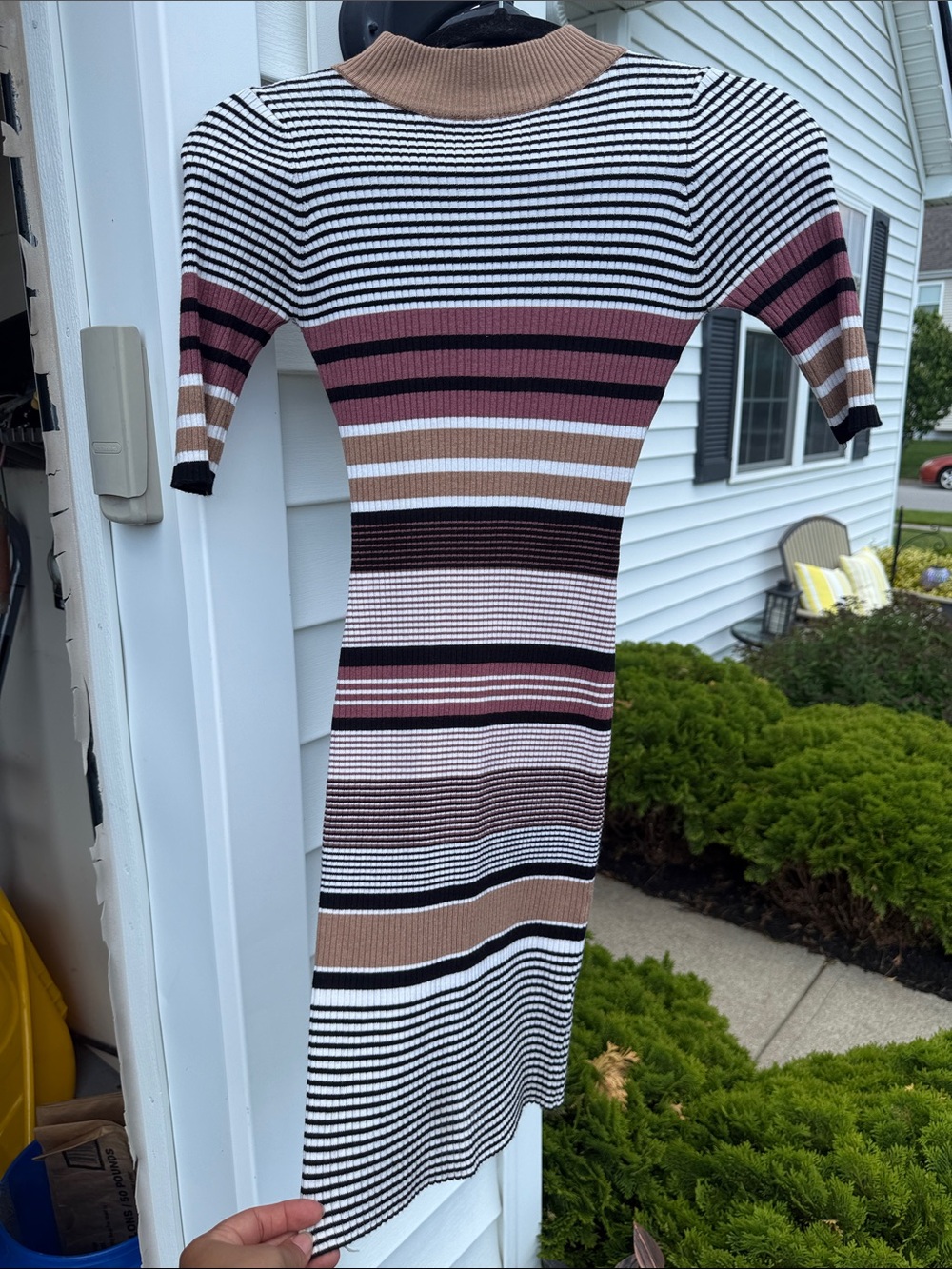 Say What? Striped Rib-Knit Midi Dress in Brown, Pink and Black